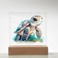 Cute Sea Turtle 014 - Square Acrylic Plaque With LED Base