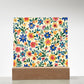 Mexican Floral Fiesta Pattern 006 - Square Acrylic Plaque With LED Base