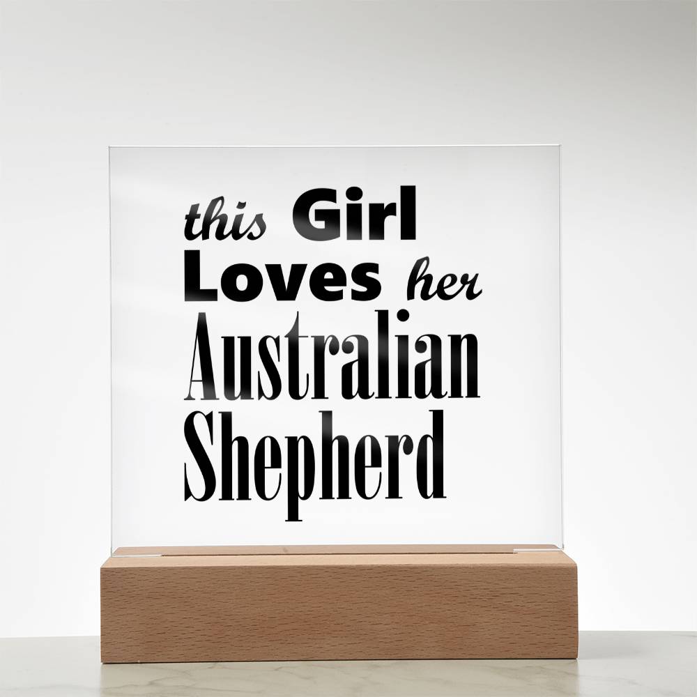 Australian Shepherd - Square Acrylic Plaque With LED Base