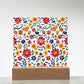 Mexican Floral Fiesta Pattern 017 - Square Acrylic Plaque With LED Base