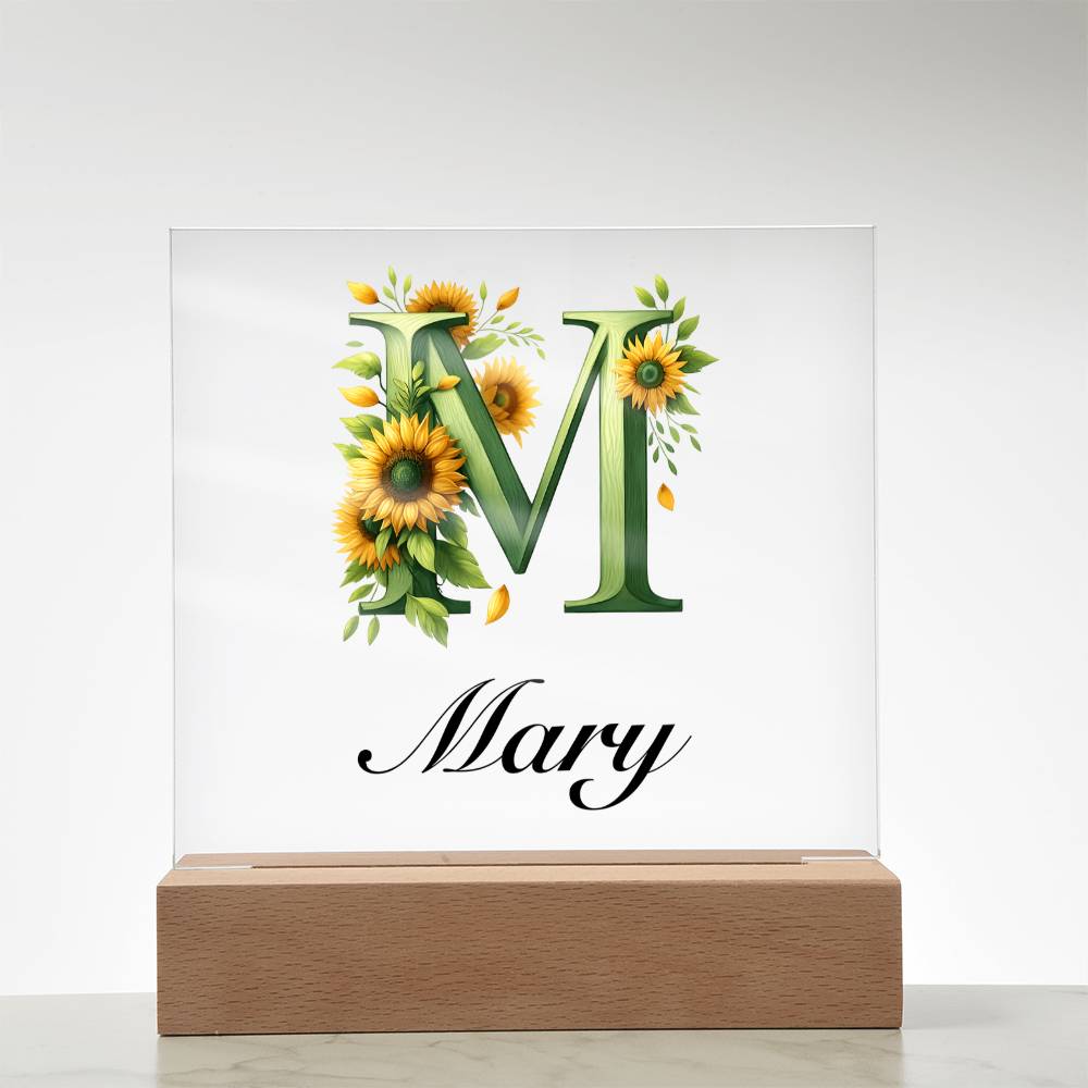 Mary (Sunflowers) - Square Acrylic Plaque With LED Base