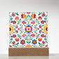 Mexican Floral Fiesta Pattern 027 - Square Acrylic Plaque With LED Base