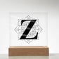 Magnolia Mandala Alphabet Letter Z - Square Acrylic Plaque With LED Base