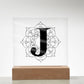 Magnolia Mandala Alphabet Letter J - Square Acrylic Plaque With LED Base