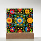 Mexican Floral Fiesta Pattern 061 - Square Acrylic Plaque With LED Base
