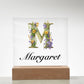 Margaret (Lavender Flowers) - Square Acrylic Plaque With LED Base