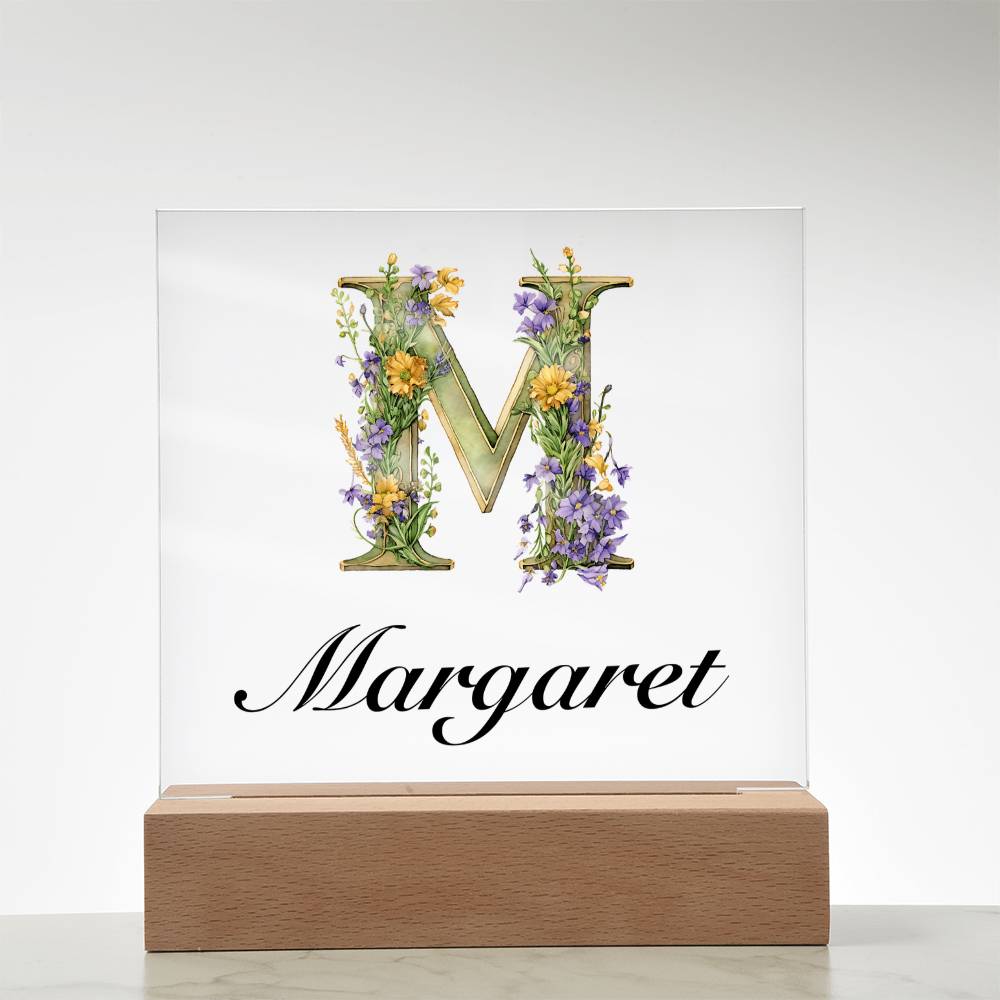 Margaret (Lavender Flowers) - Square Acrylic Plaque With LED Base