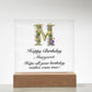 Happy Birthday Margaret (Lavender Flowers) - Square Acrylic Plaque With LED Base