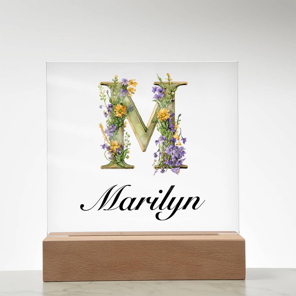 Marilyn (Lavender Flowers) - Square Acrylic Plaque With LED Base