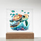 Cute Sea Turtle 001 - Square Acrylic Plaque With LED Base