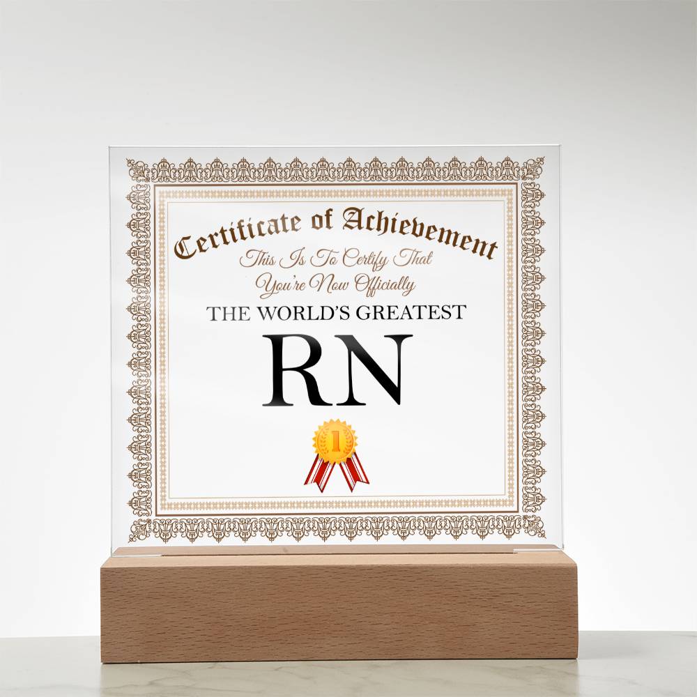 World's Greatest RN - Square Acrylic Plaque With LED Base