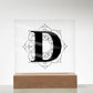 Magnolia Mandala Alphabet Letter D - Square Acrylic Plaque With LED Base