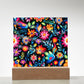 Mexican Floral Fiesta Pattern 053 - Square Acrylic Plaque With LED Base