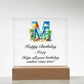 Happy Birthday Mary (Summer Beach) - Square Acrylic Plaque With LED Base