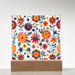 Mexican Floral Fiesta Pattern 026 - Square Acrylic Plaque With LED Base