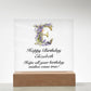 Happy Birthday Elizabeth (Lavender Flowers) - Square Acrylic Plaque With LED Base