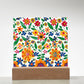 Mexican Floral Fiesta Pattern 007 - Square Acrylic Plaque With LED Base