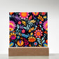 Mexican Floral Fiesta Pattern 058 - Square Acrylic Plaque With LED Base