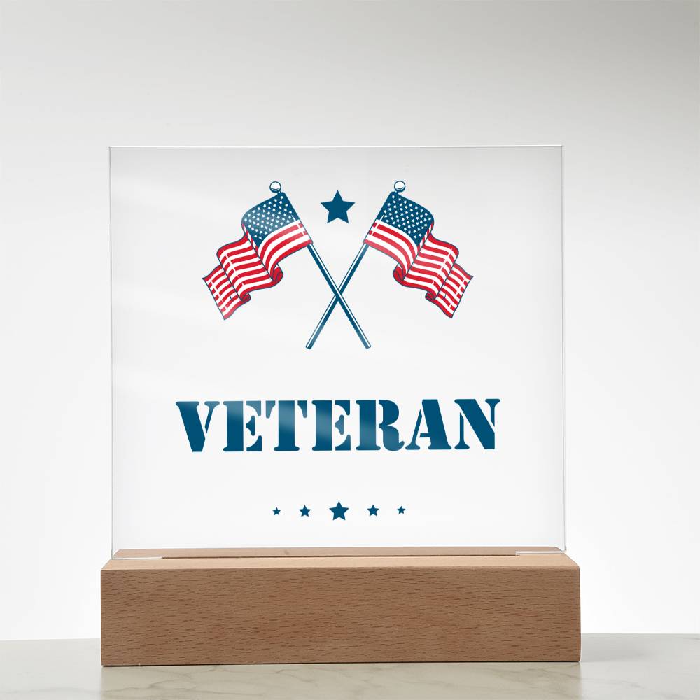 Veteran - Square Acrylic Plaque With LED Base