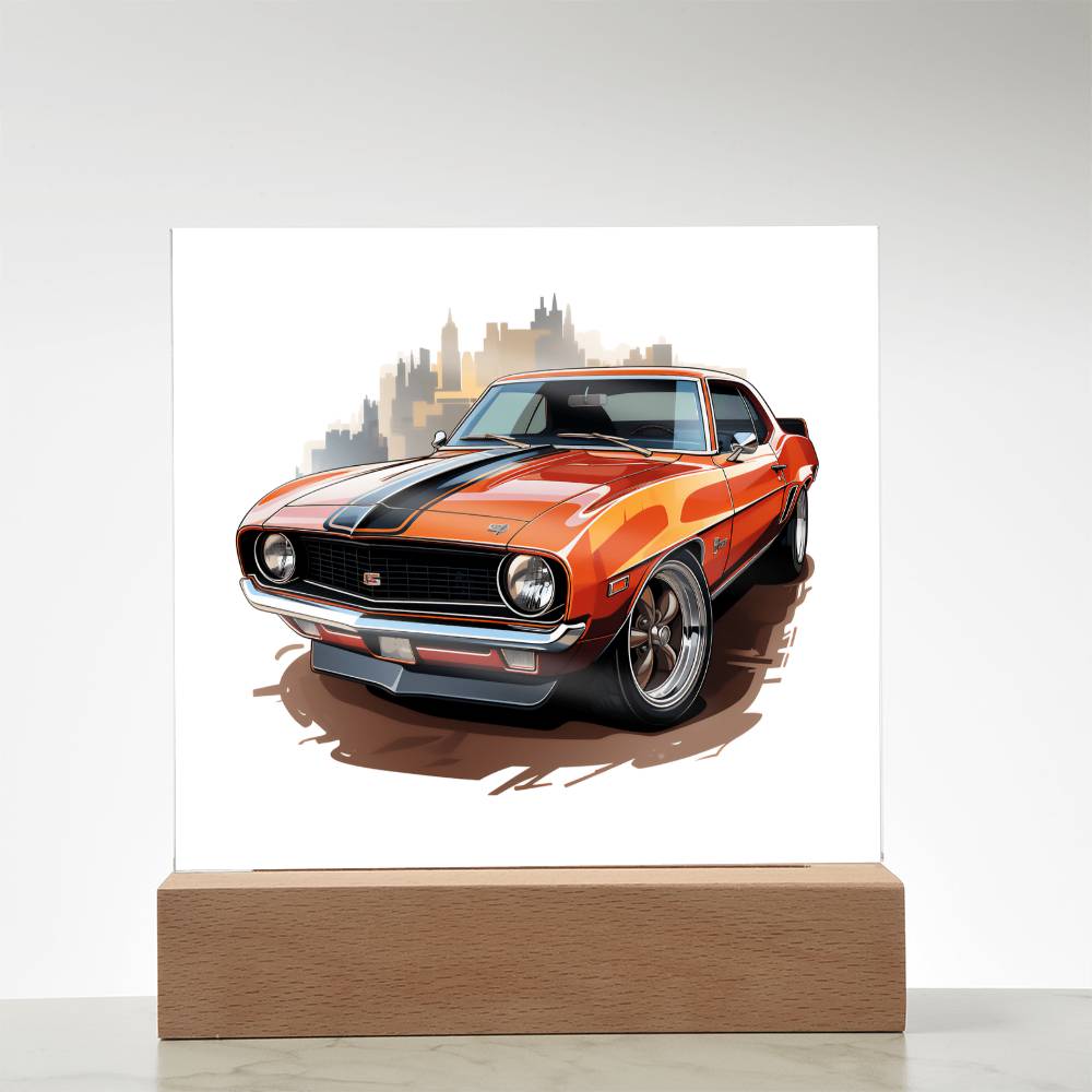 Muscle Car 08 - Square Acrylic Plaque With LED Base