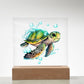 Cute Sea Turtle 005 - Square Acrylic Plaque With LED Base