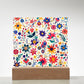 Mexican Floral Fiesta Pattern 062 - Square Acrylic Plaque With LED Base