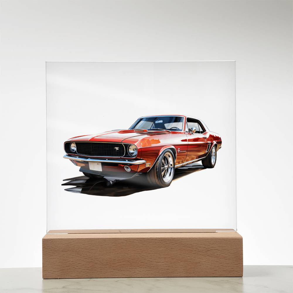 Muscle Car 01 - Square Acrylic Plaque With LED Base