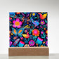 Mexican Floral Fiesta Pattern 049 - Square Acrylic Plaque With LED Base
