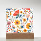 Mexican Floral Fiesta Pattern 019 - Square Acrylic Plaque With LED Base
