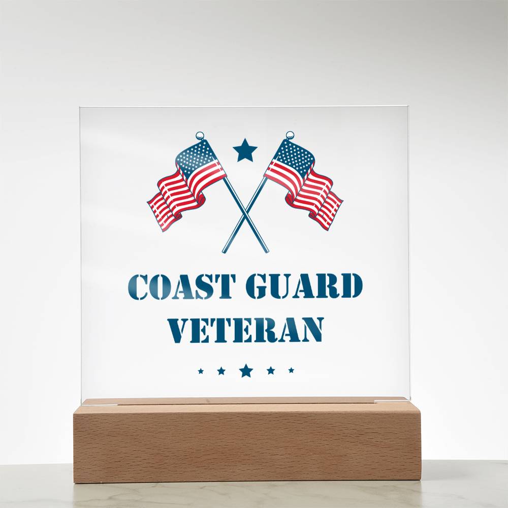 Coast Guard Veteran - Square Acrylic Plaque With LED Base