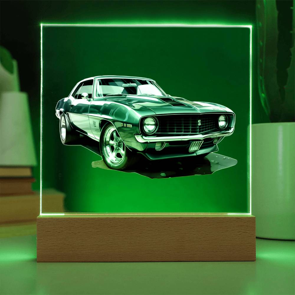 Muscle Car 09 - Square Acrylic Plaque With LED Base