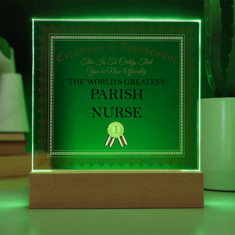 World's Greatest Parish Nurse - Square Acrylic Plaque With LED Base