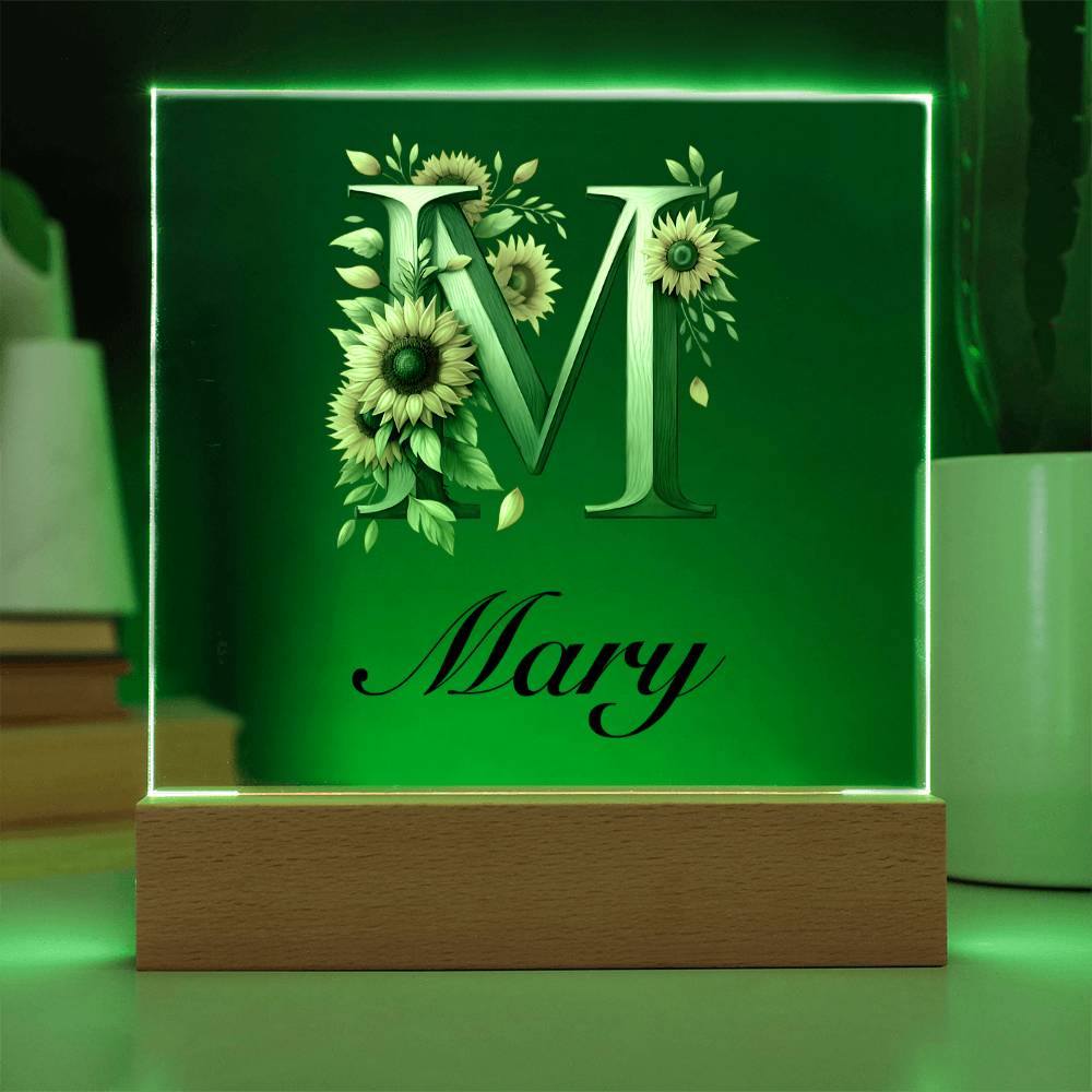 Mary (Sunflowers) - Square Acrylic Plaque With LED Base