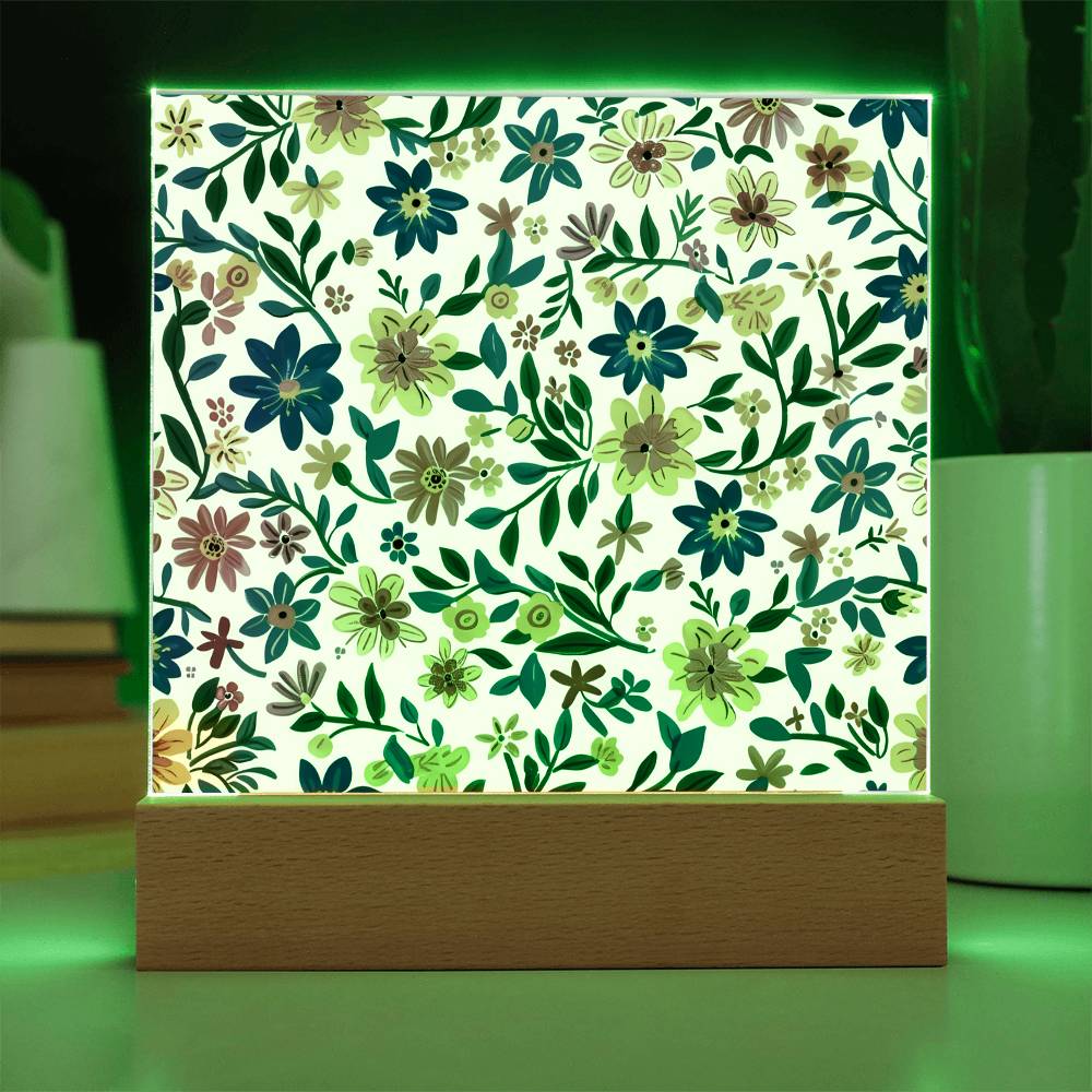 Mexican Floral Fiesta Pattern 006 - Square Acrylic Plaque With LED Base