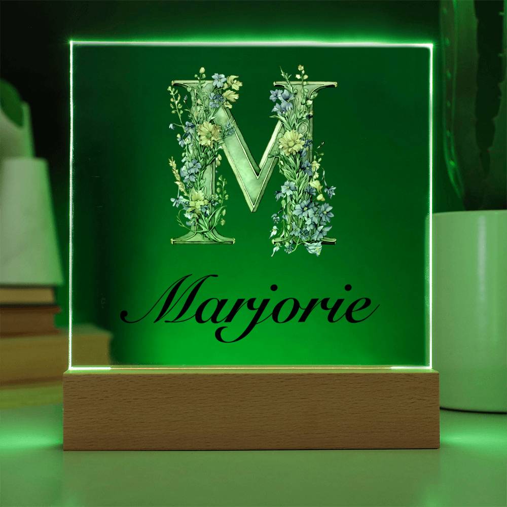 Marjorie (Lavender Flowers) - Square Acrylic Plaque With LED Base