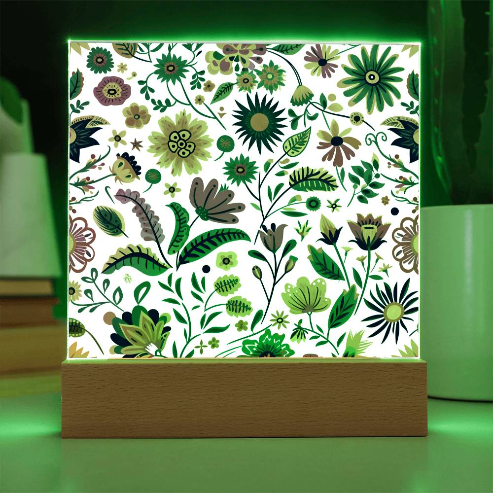 Mexican Floral Fiesta Pattern 015 - Square Acrylic Plaque With LED Base