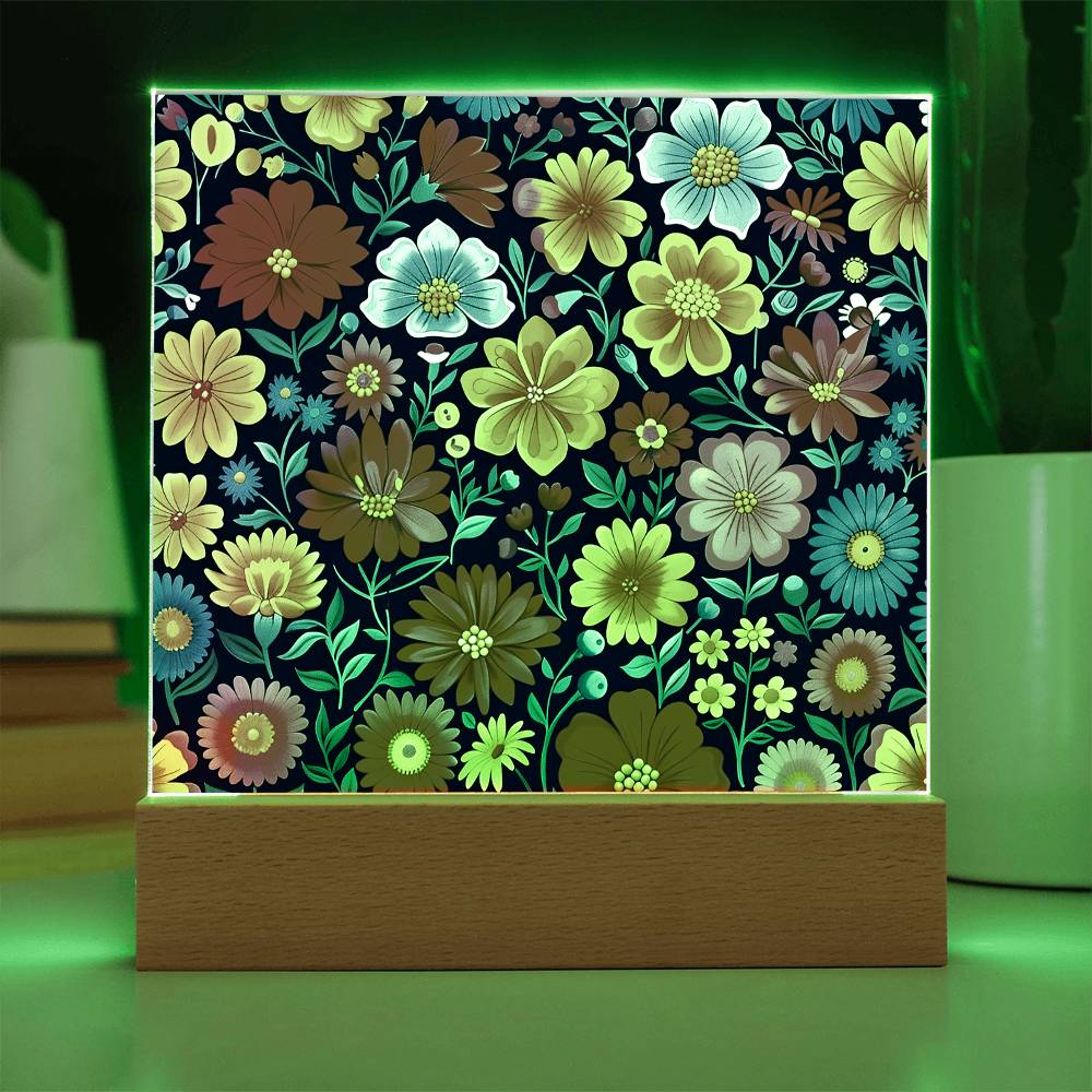 Mexican Floral Fiesta Pattern 048 - Square Acrylic Plaque With LED Base