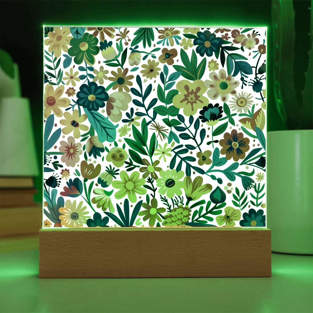 Mexican Floral Fiesta Pattern 010 - Square Acrylic Plaque With LED Base