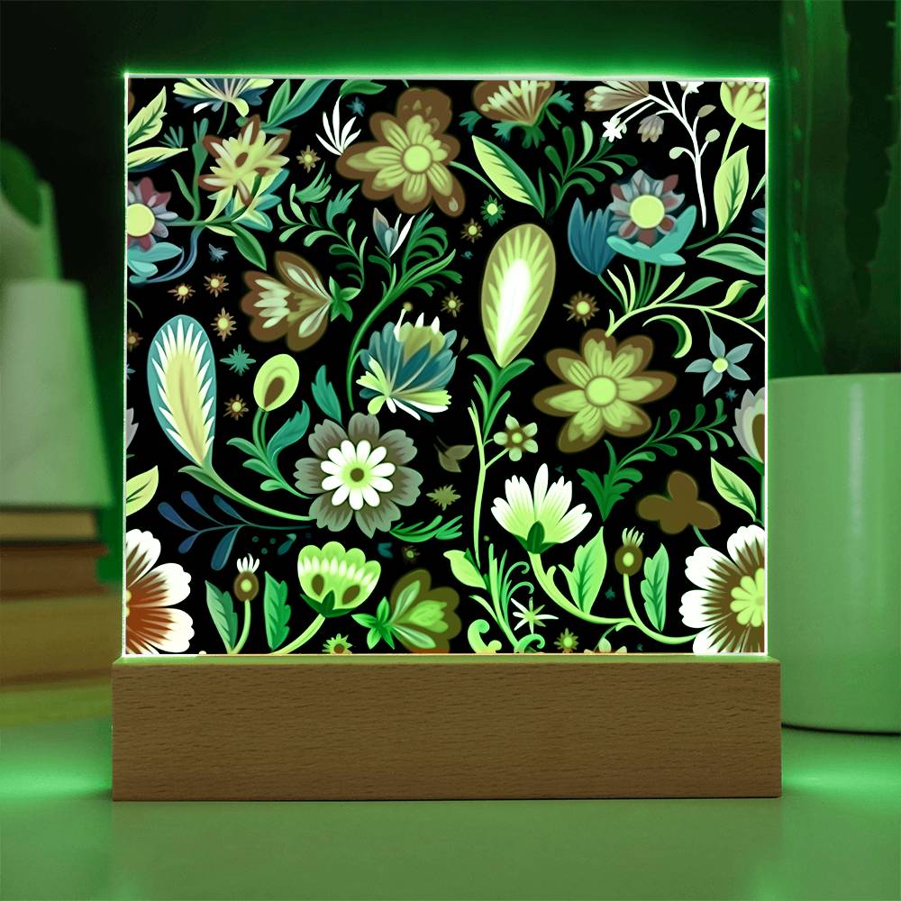 Mexican Floral Fiesta Pattern 038 - Square Acrylic Plaque With LED Base