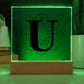 Magnolia Mandala Alphabet Letter U - Square Acrylic Plaque With LED Base