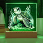 Cute Sea Turtle 015 - Square Acrylic Plaque With LED Base