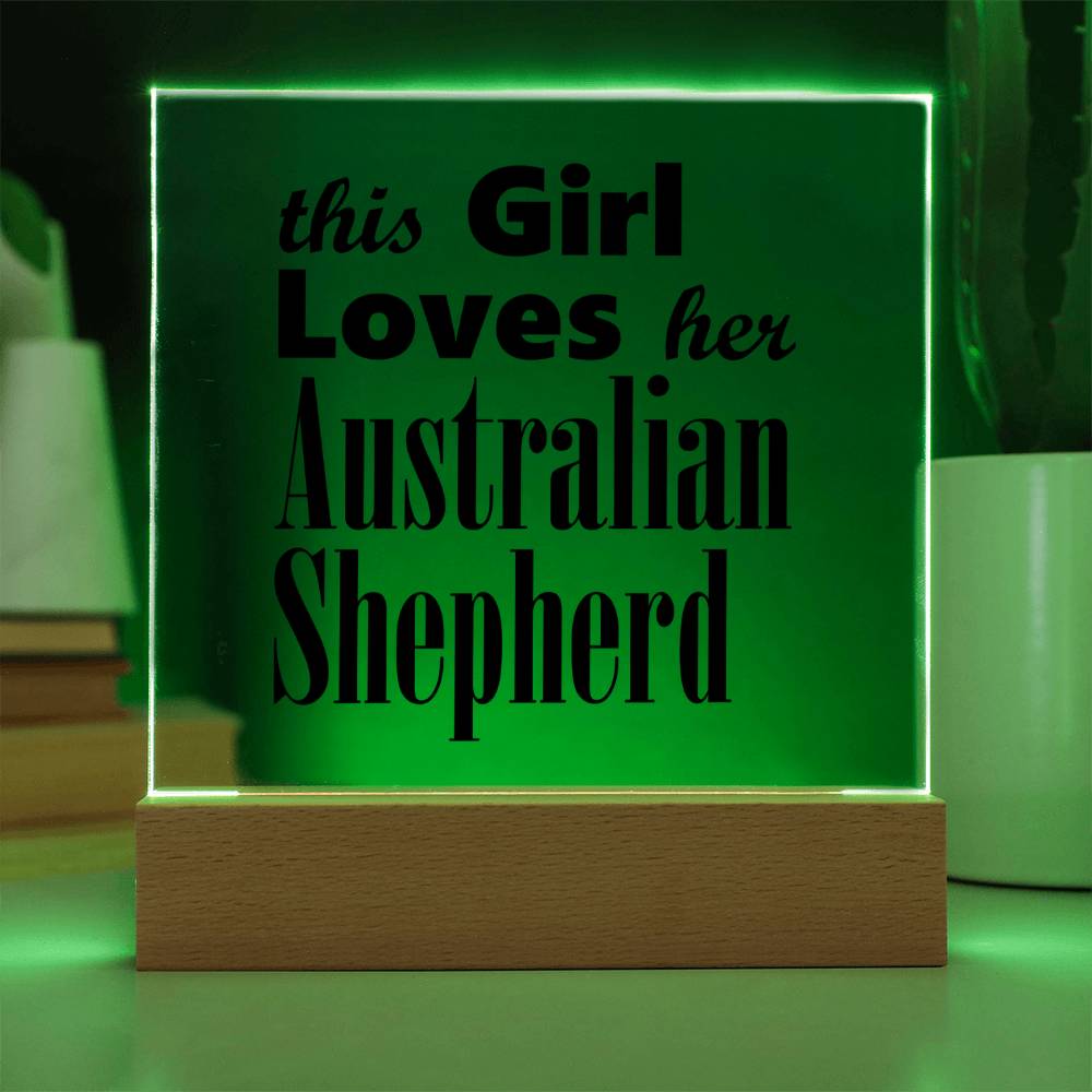 Australian Shepherd - Square Acrylic Plaque With LED Base