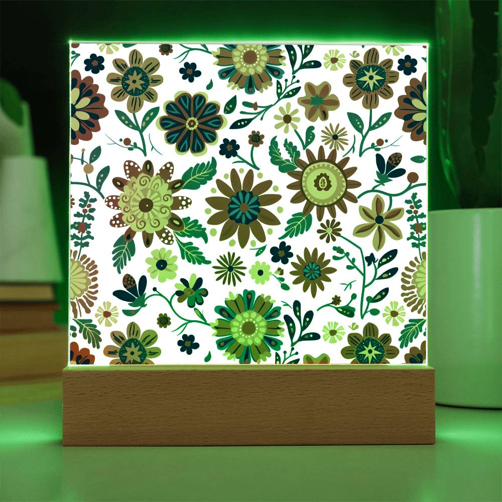 Mexican Floral Fiesta Pattern 026 - Square Acrylic Plaque With LED Base