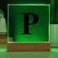 Magnolia Mandala Alphabet Letter P - Square Acrylic Plaque With LED Base
