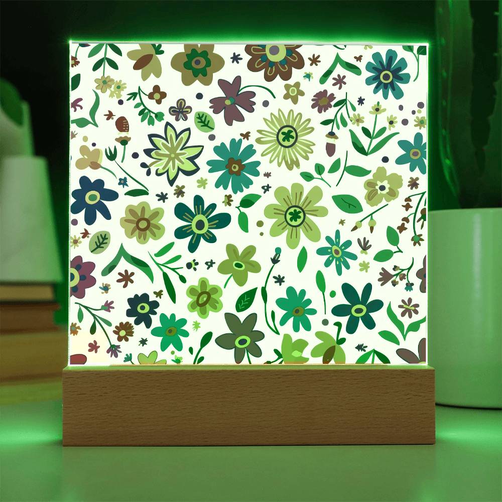 Mexican Floral Fiesta Pattern 005 - Square Acrylic Plaque With LED Base