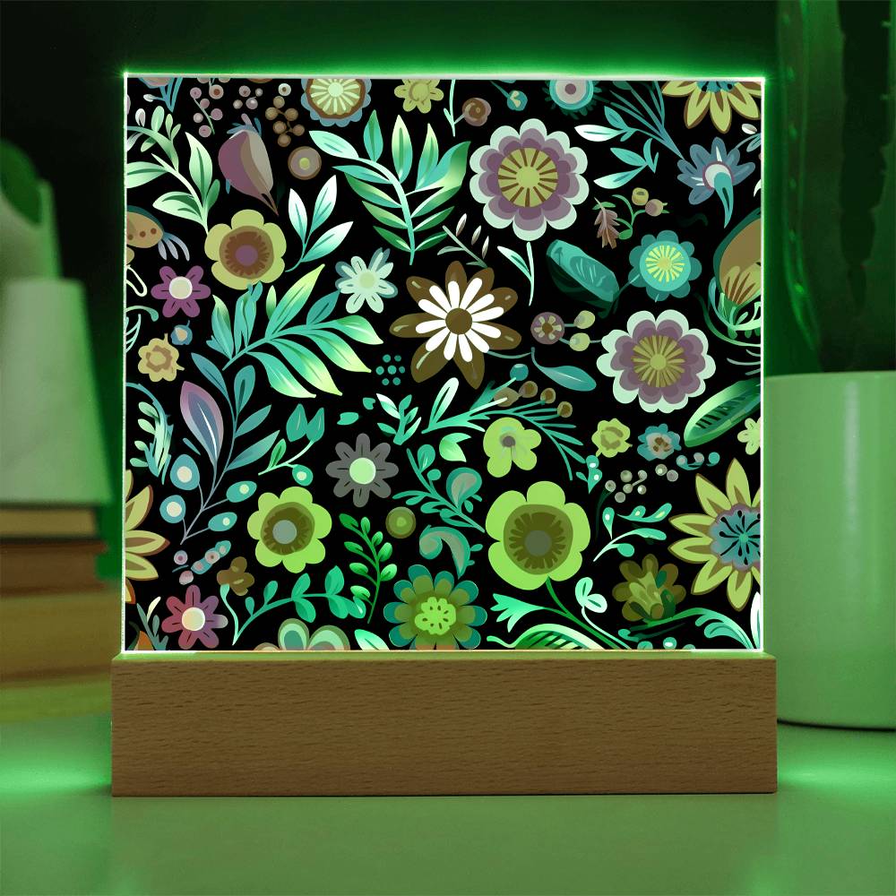 Mexican Floral Fiesta Pattern 060 - Square Acrylic Plaque With LED Base