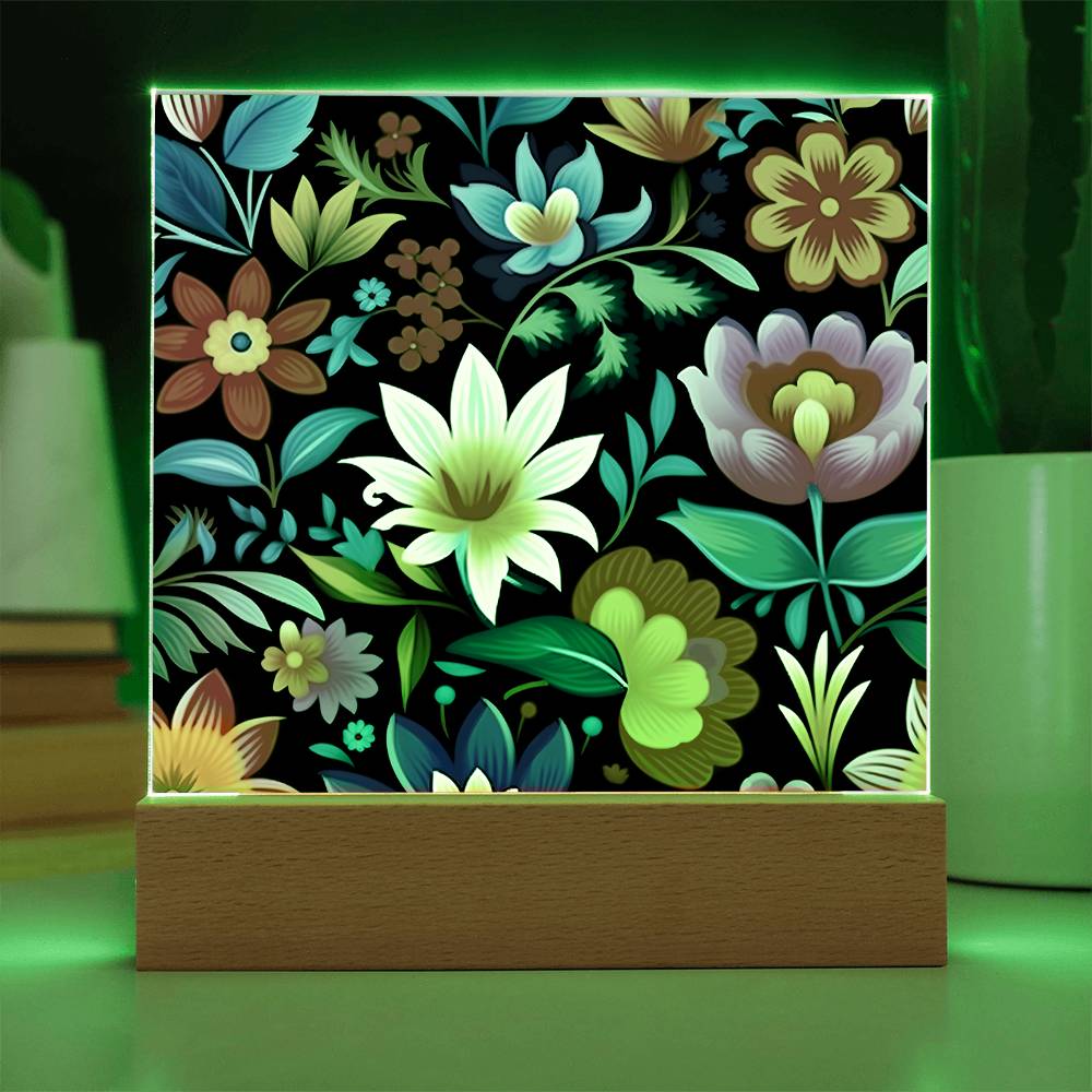 Mexican Floral Fiesta Pattern 036 - Square Acrylic Plaque With LED Base