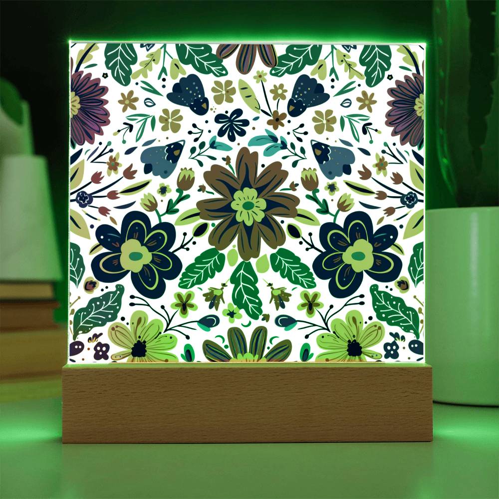 Mexican Floral Fiesta Pattern 067 - Square Acrylic Plaque With LED Base