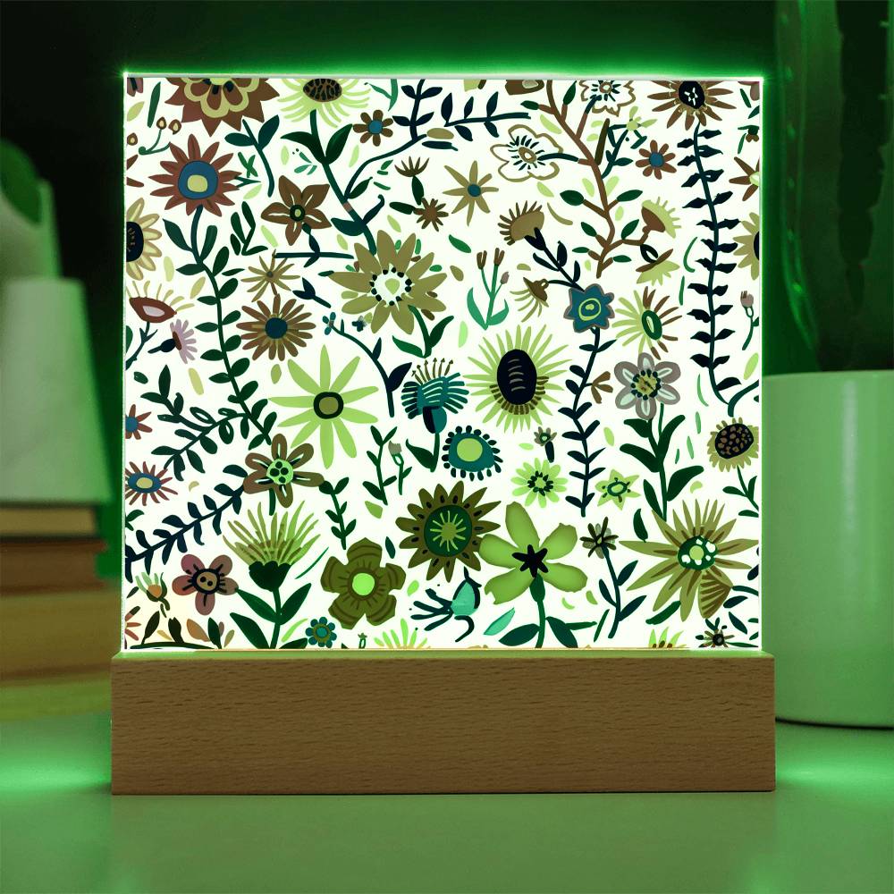 Mexican Floral Fiesta Pattern 011 - Square Acrylic Plaque With LED Base