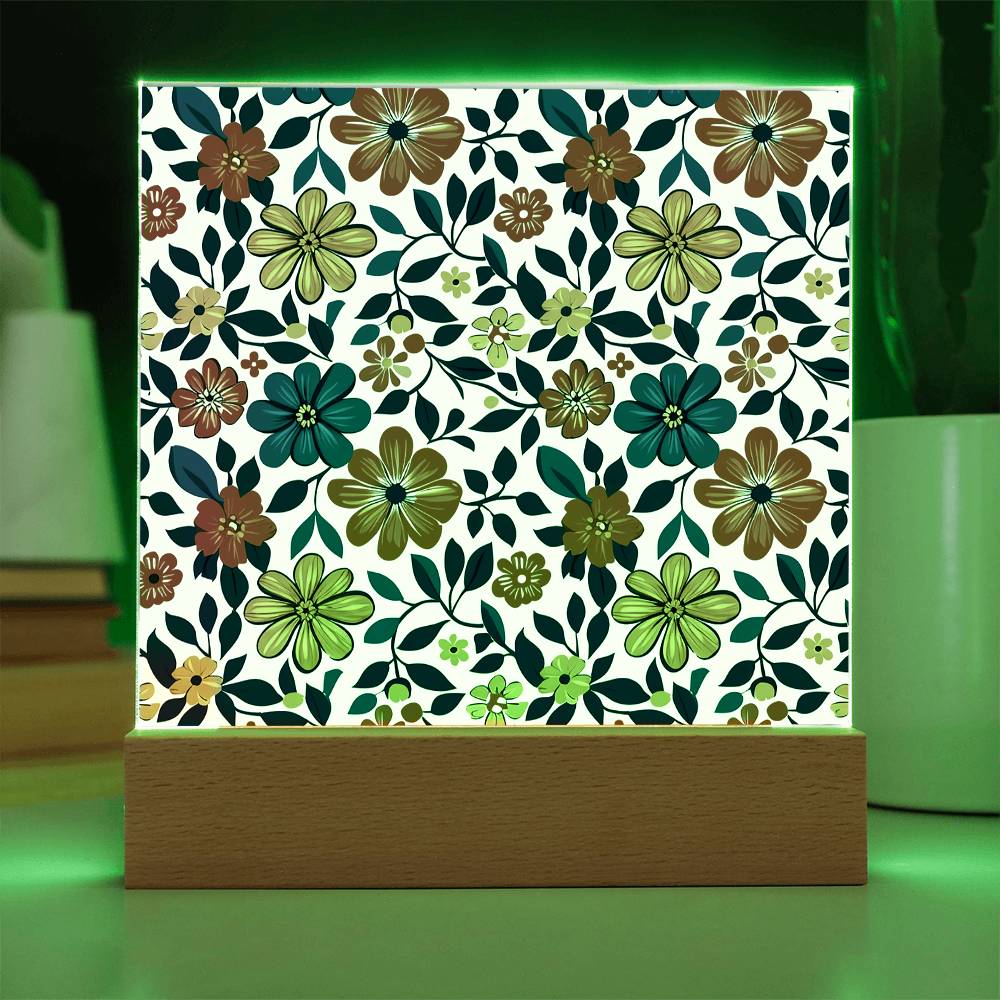 Mexican Floral Fiesta Pattern 042 - Square Acrylic Plaque With LED Base